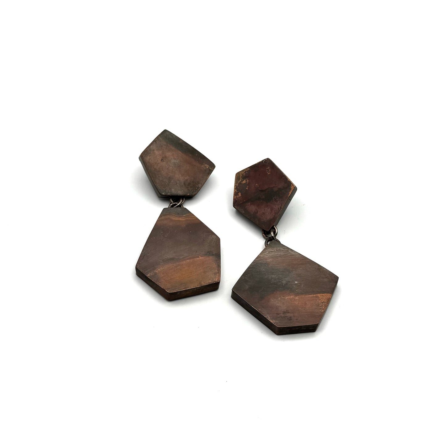 Hollow construction copper earrings