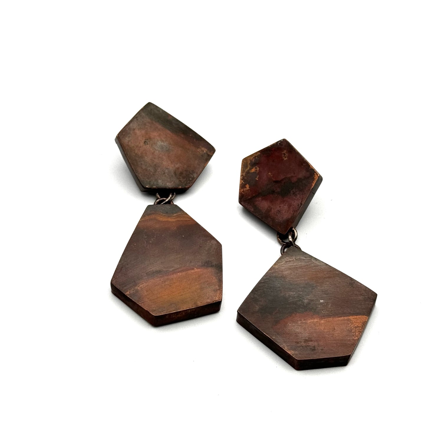 Hollow construction copper earrings