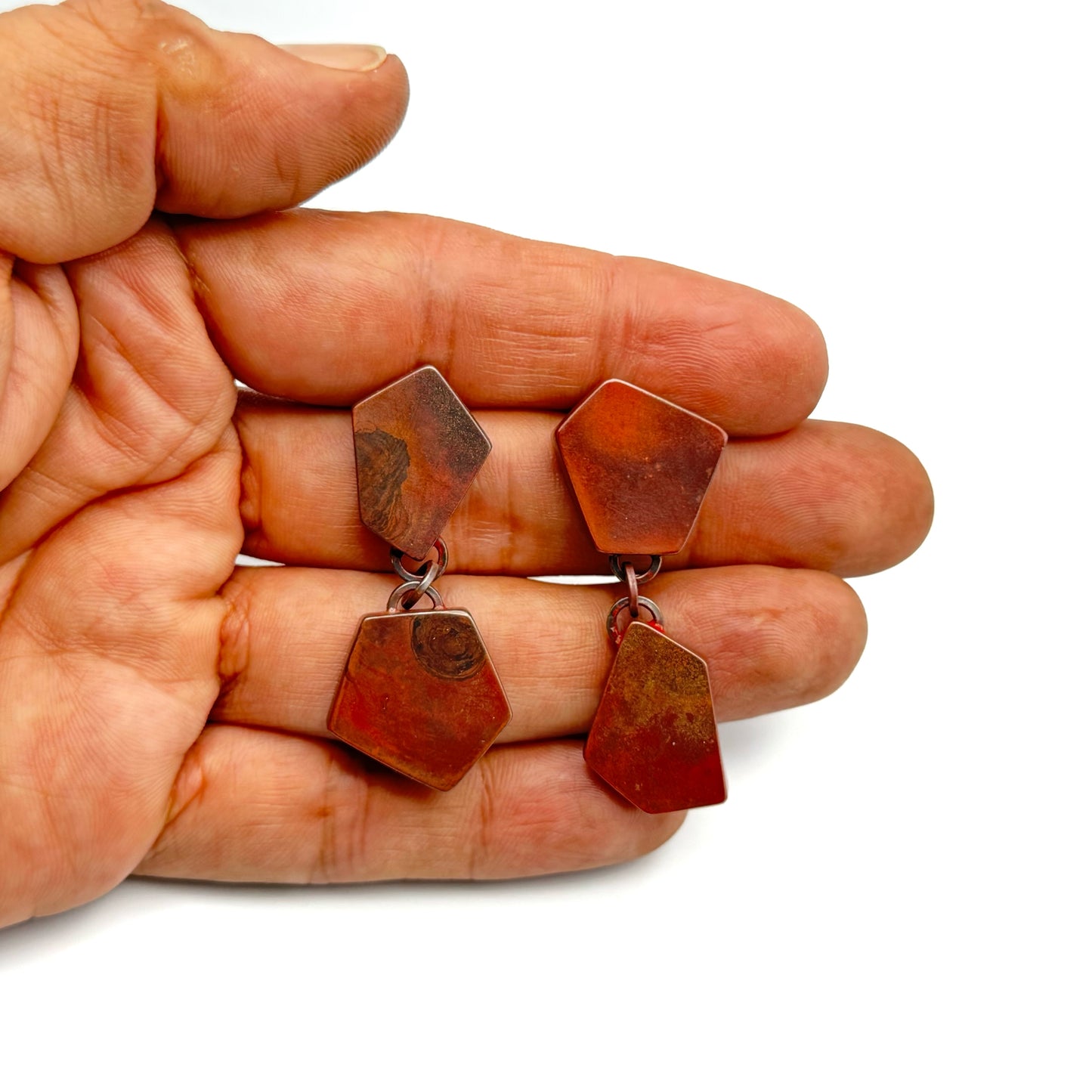 Hollow construction copper earrings