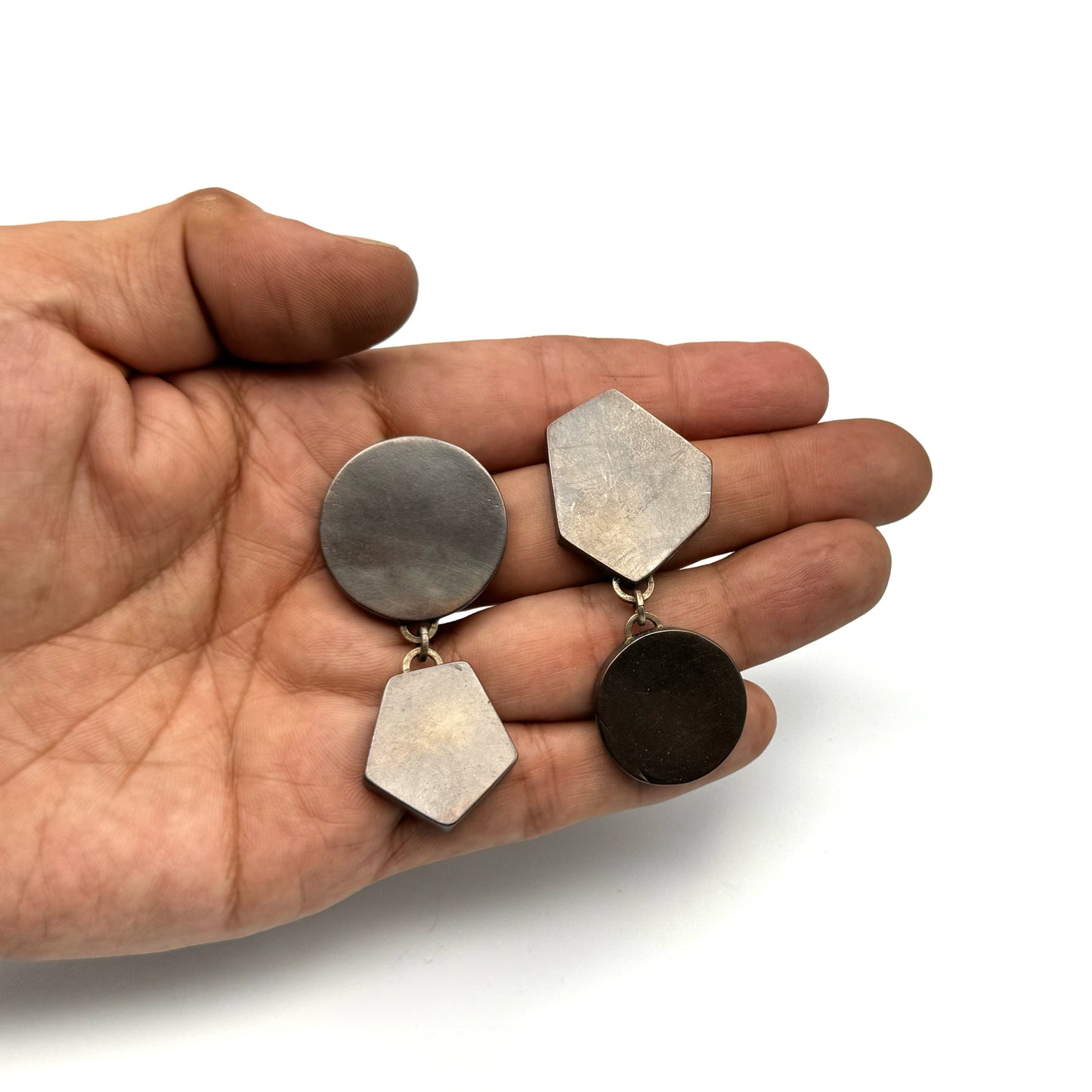 Hollow construction copper earrings
