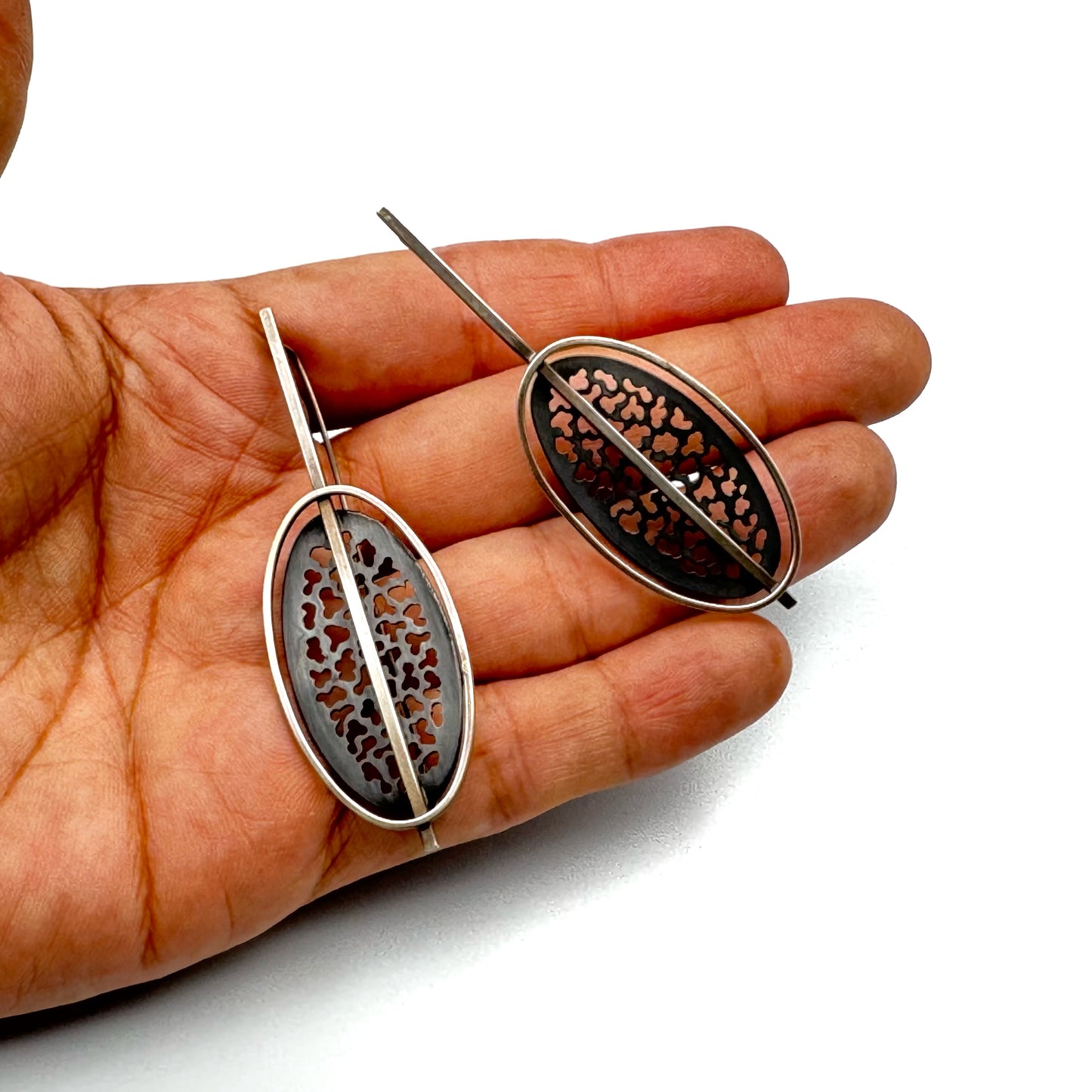 Silver and copper earrings