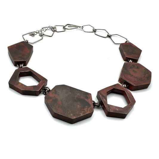 Hallow construction copper and silver necklace